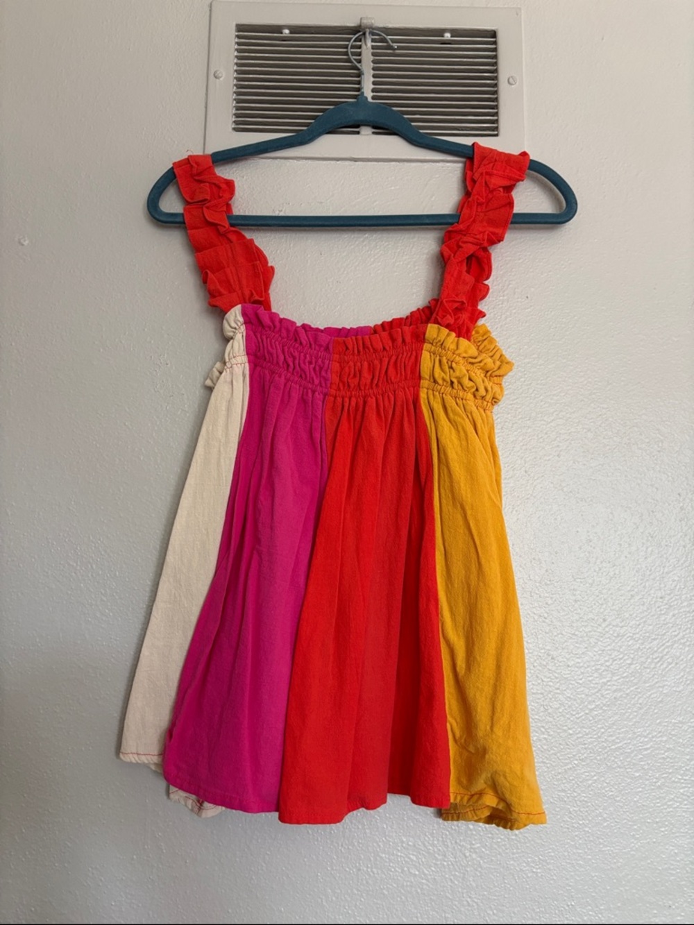 BiBi Colorblock Ruffle Strap Tank Top in Pink, Red, Yellow, Cream